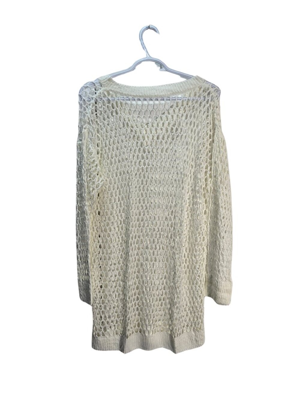 NWT | White Open-Knit Crochet V-Neck Long Sleeve Swimsuit Cover-Up Medium - Picture 3 of 5